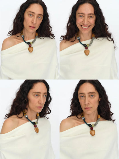 Handmade Patchwork Wood Heart Pendant Adjustable Necklace