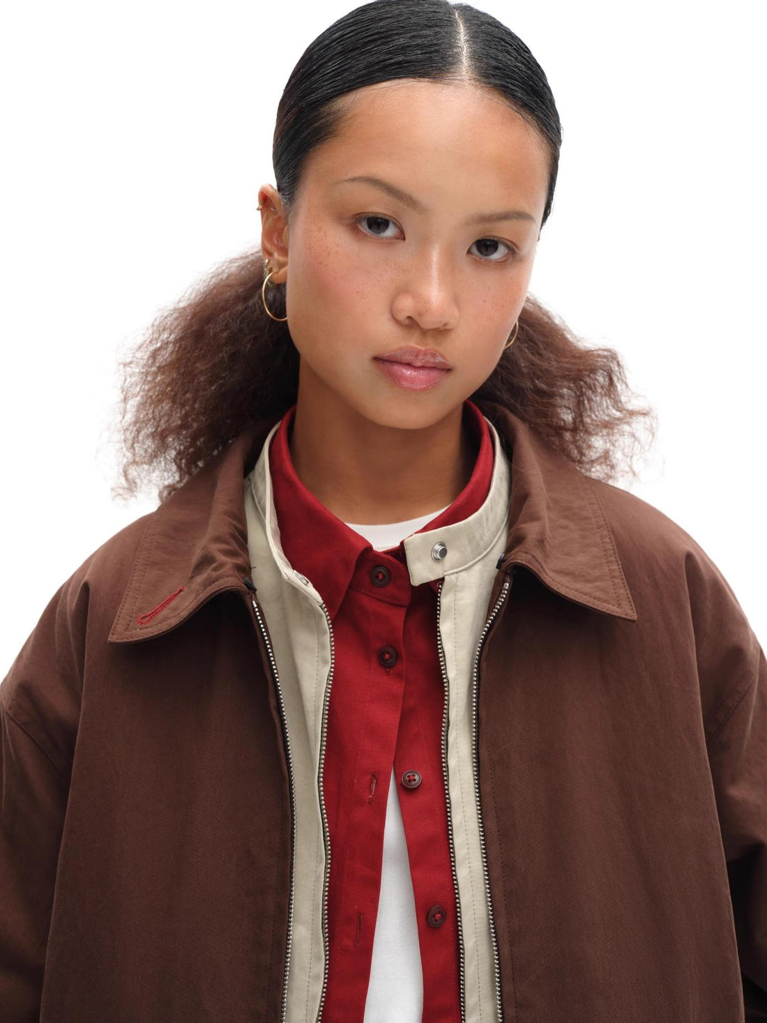 oinimi Harrington Jacket With Detachable Fur Collar And Multi Placket