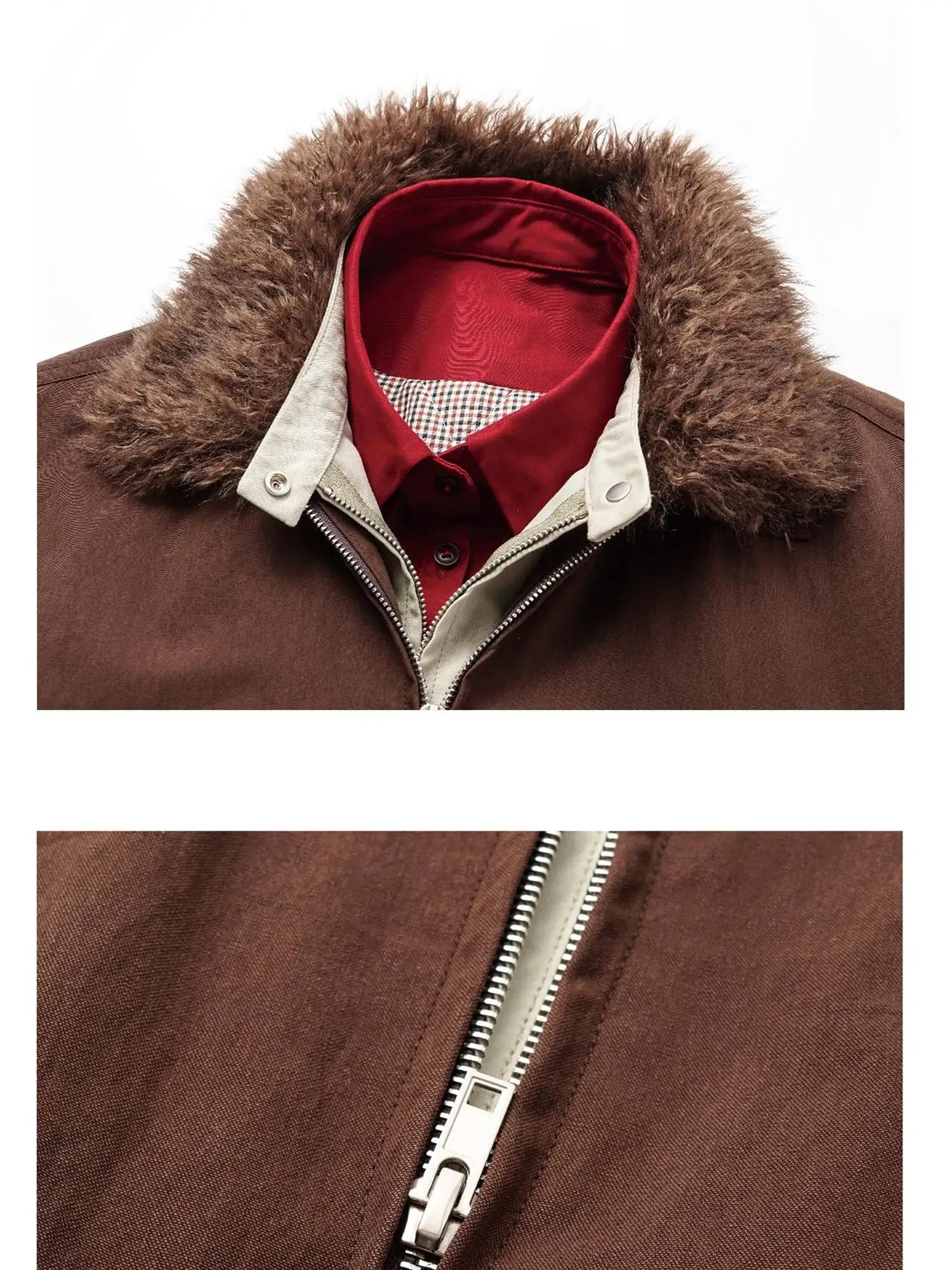 Harrington Jacket With Detachable Fur Collar And Multi Placket