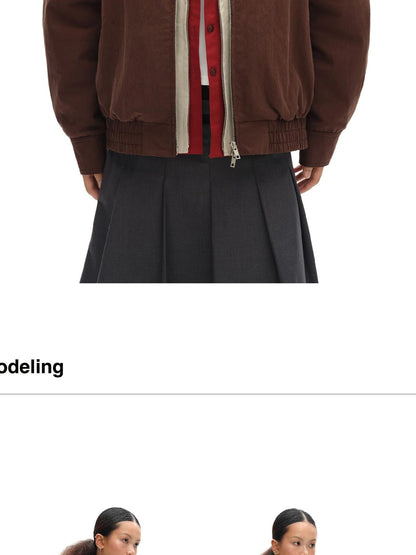 Harrington Jacket With Detachable Fur Collar And Multi Placket