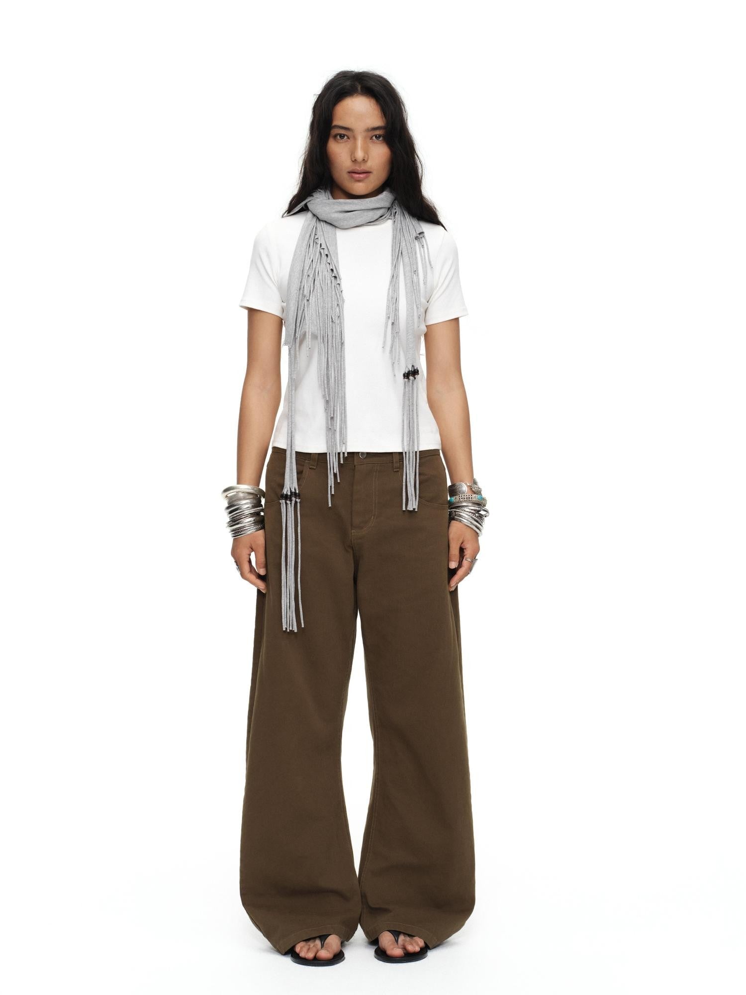 oinimi Heather Gray Beaded Tassel Knitted Rectangular Ethnic Women&