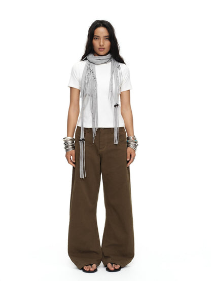 oinimi Heather Gray Beaded Tassel Knitted Rectangular Ethnic Women&