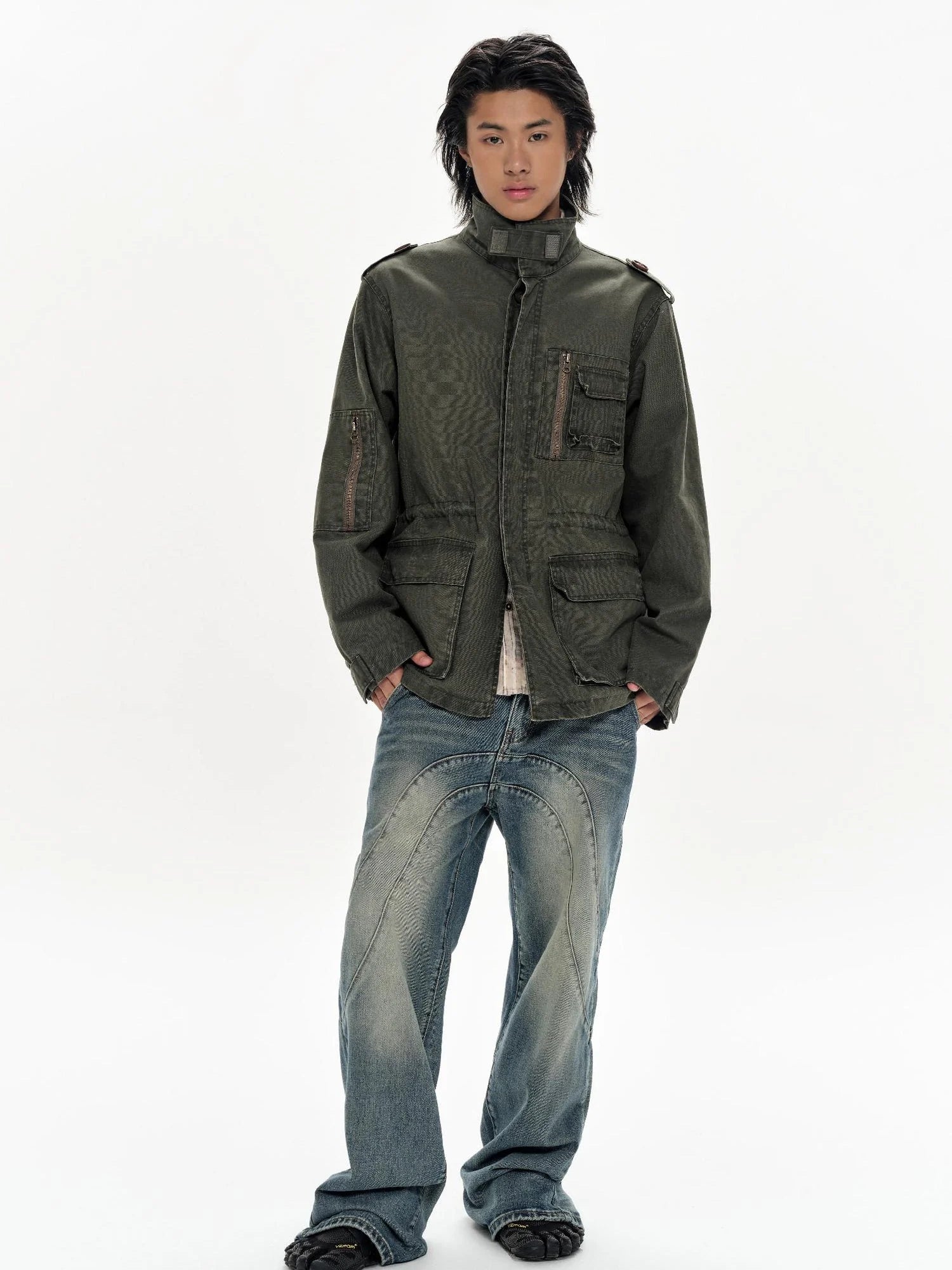 Heavy Washed Vintage Utility Jacket Parka Casual Outerwear