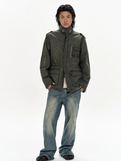 Heavy Washed Vintage Utility Jacket Parka Casual Outerwear