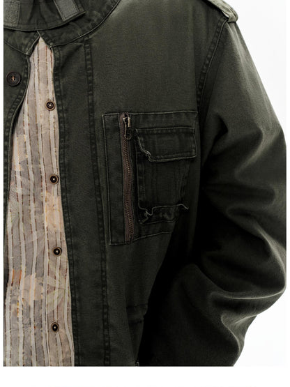 oinimi Heavy Washed Vintage Utility Jacket Parka Casual Outerwear