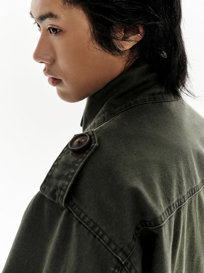 oinimi Heavy Washed Vintage Utility Jacket Parka Casual Outerwear