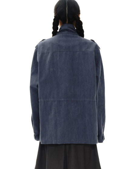 oinimi Heavy Washed Vintage Utility Jacket Parka Casual Outerwear