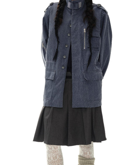 oinimi Heavy Washed Vintage Utility Jacket Parka Casual Outerwear