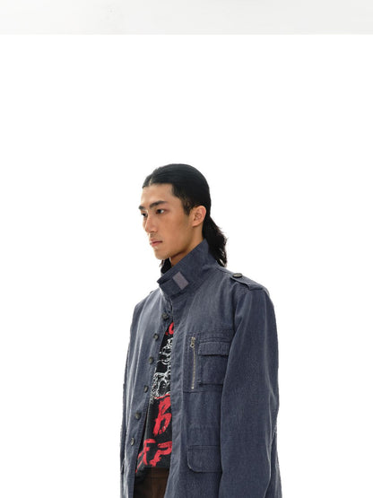 oinimi Heavy Washed Vintage Utility Jacket Parka Casual Outerwear