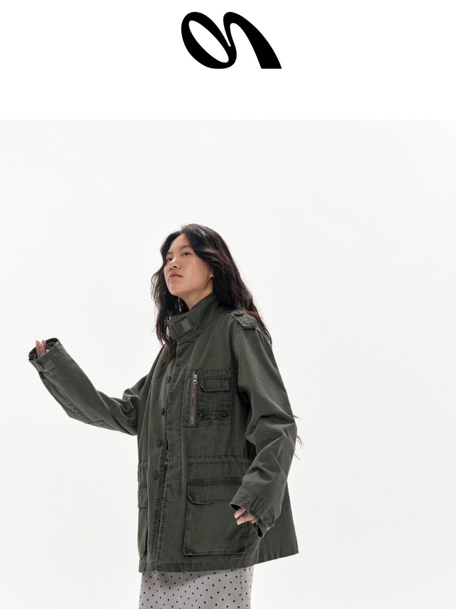 oinimi Heavy Washed Vintage Utility Jacket Parka Casual Outerwear