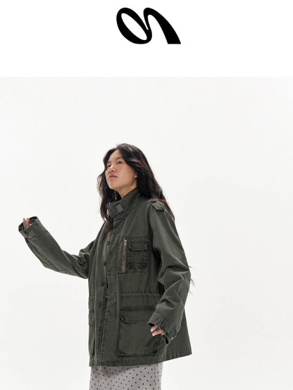 Heavy Washed Vintage Utility Jacket Parka Casual Outerwear