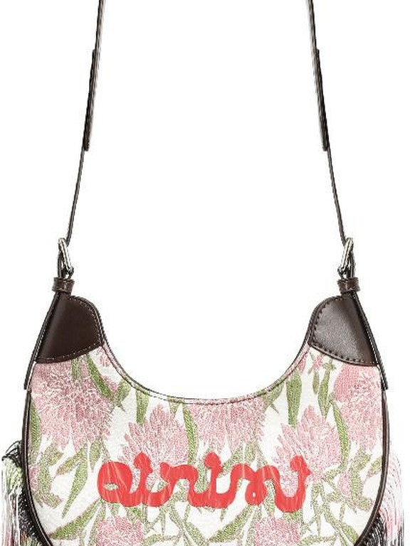 oinimi Jacquard Floral Waterfall Tassel Mini Saddle Bucket Women&