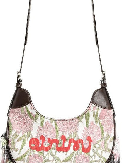 oinimi Jacquard Floral Waterfall Tassel Mini Saddle Bucket Women&