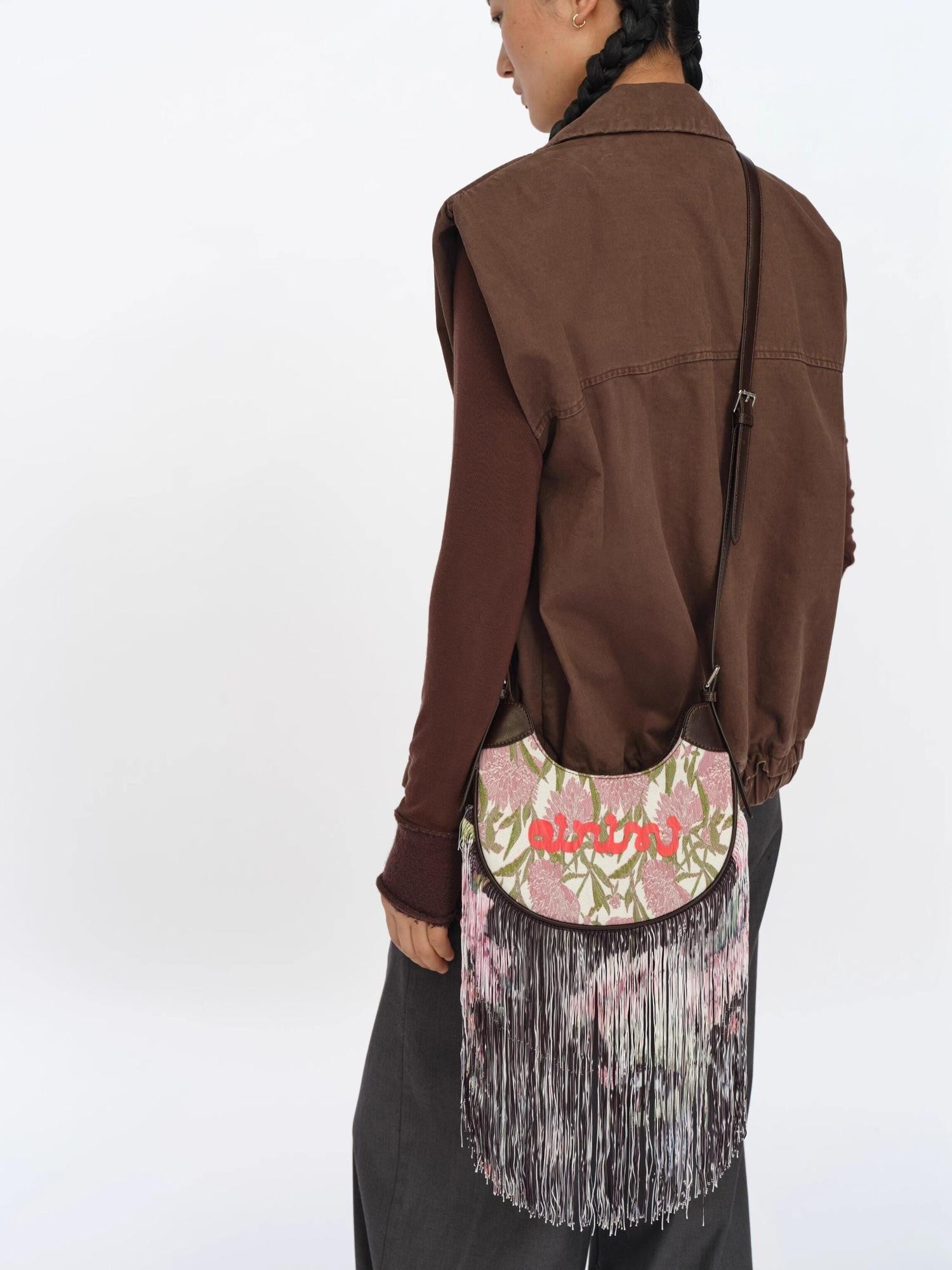 oinimi Jacquard Floral Waterfall Tassel Mini Saddle Bucket Women&