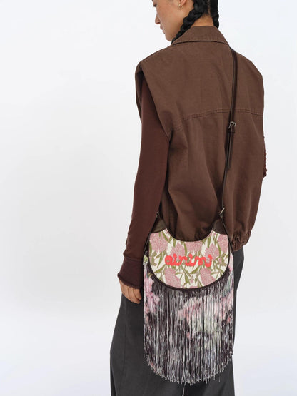 oinimi Jacquard Floral Waterfall Tassel Mini Saddle Bucket Women&