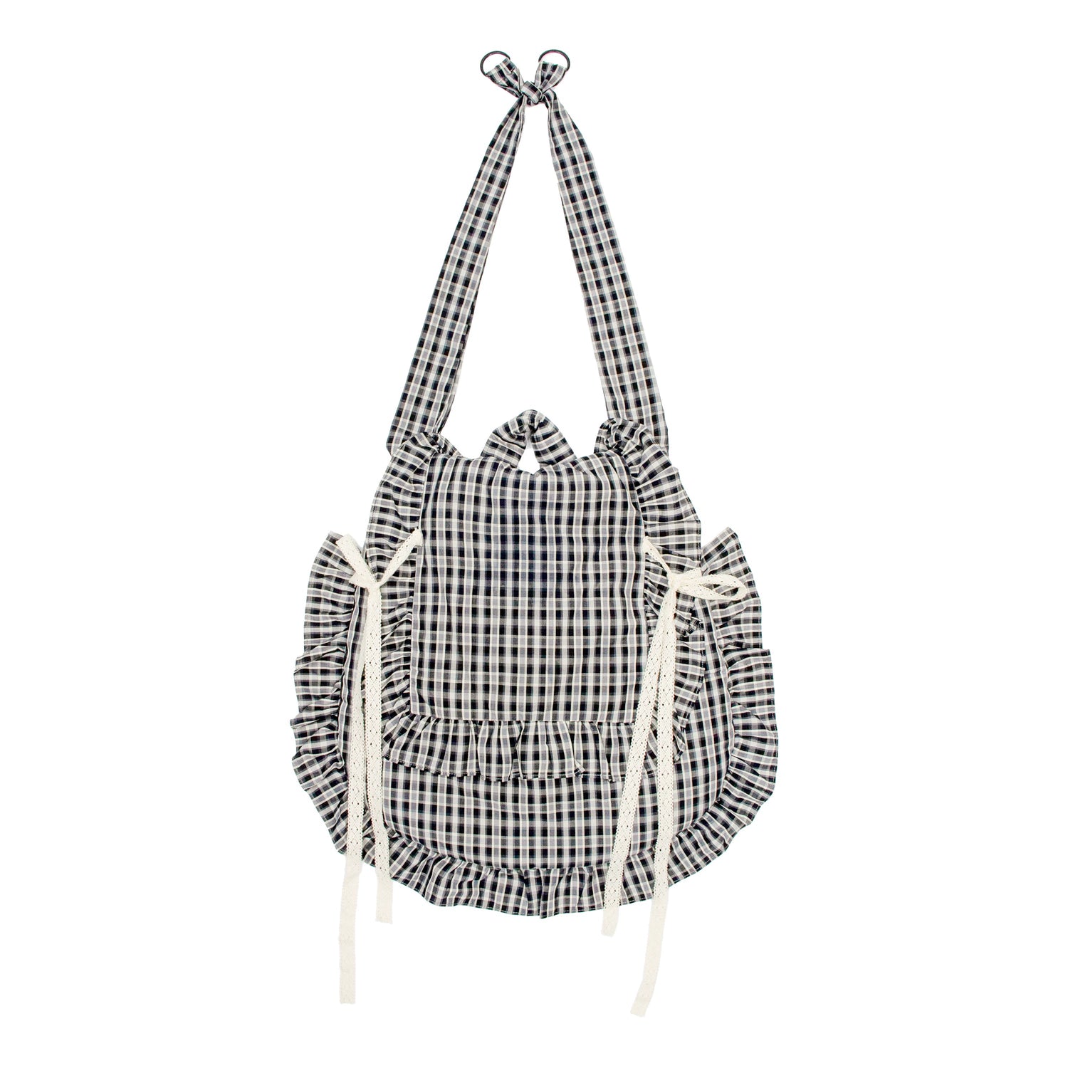 oinimi_Lace_Knotted_Checkered_Pillow_Bag_With_Fluffy_Cotton_Ruffle_Strap_MISSTT