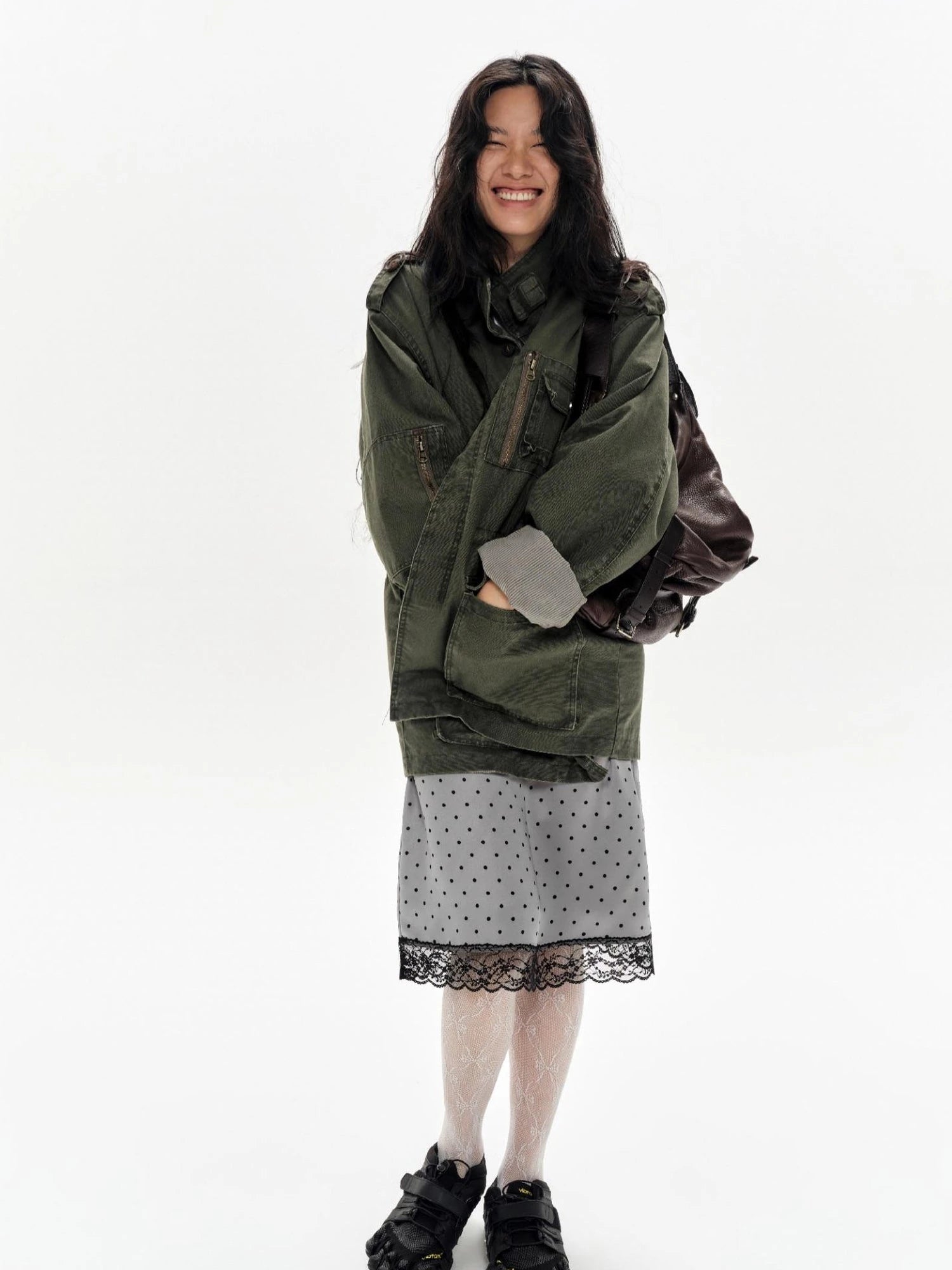 Lace Polka Dot Print Satin Skirt