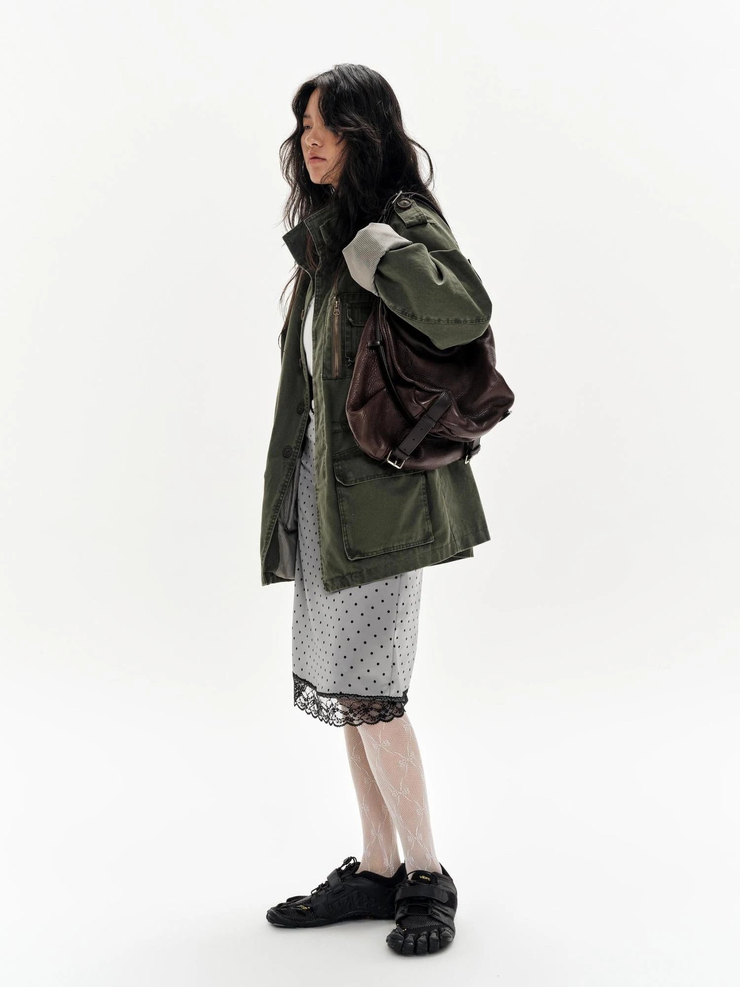 Lace Polka Dot Print Satin Skirt