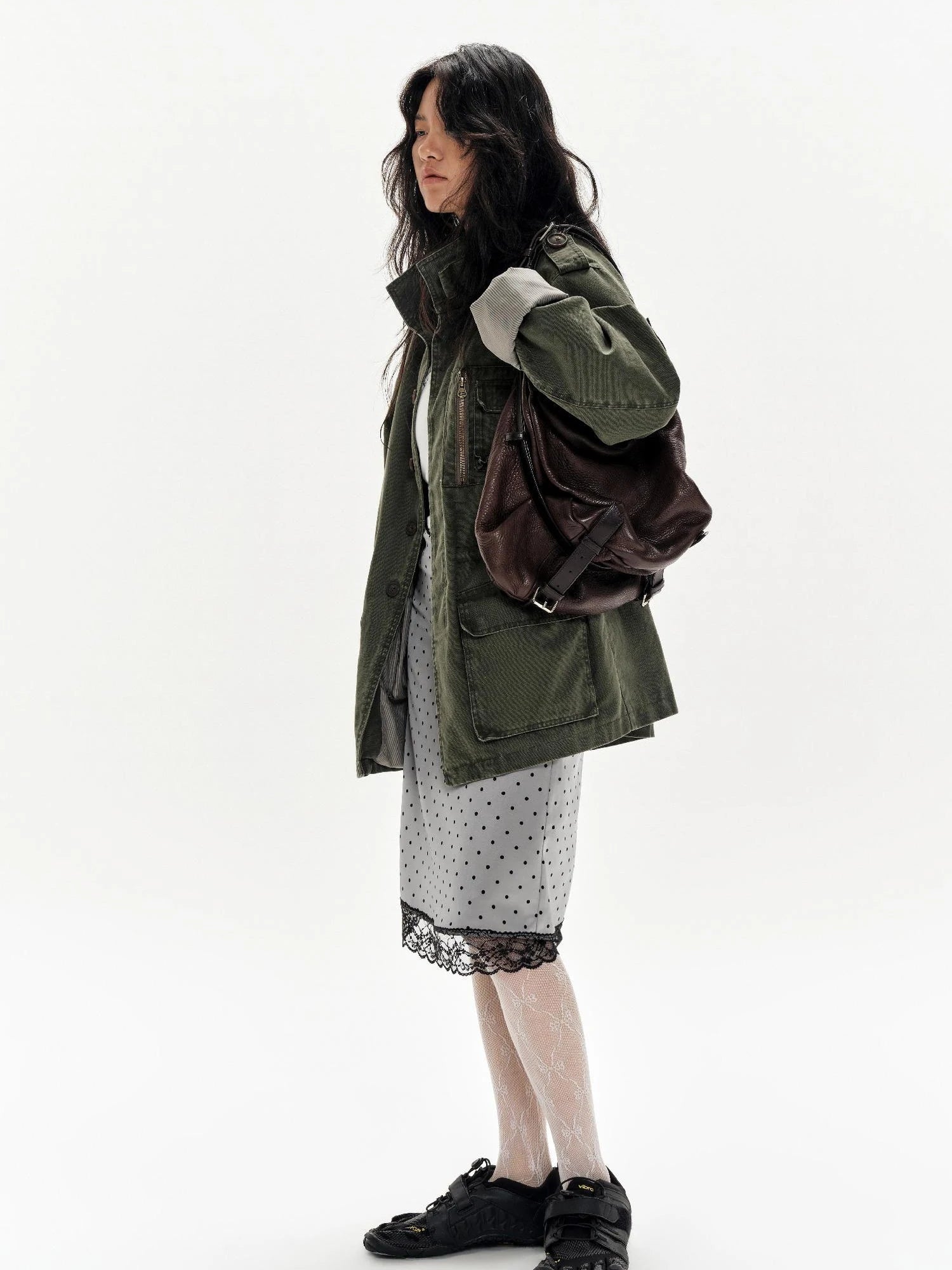 Lace Polka Dot Print Satin Skirt