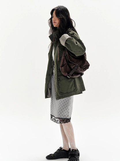 Lace Polka Dot Print Satin Skirt