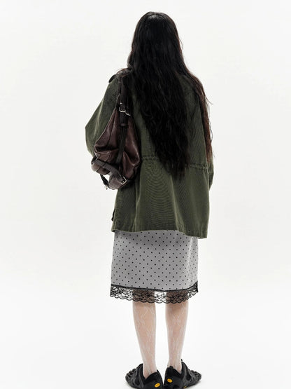 Lace Polka Dot Print Satin Skirt