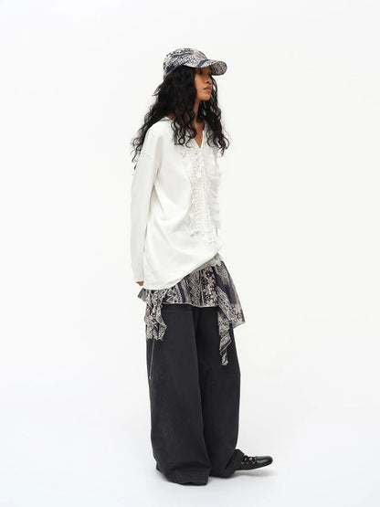 Lace Print Navy Teal Triangle Scarf Hat Adjustable Baseball Cap