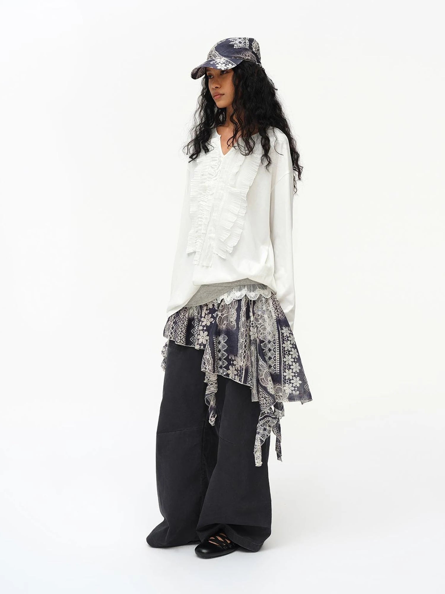 Lace Print Navy Teal Triangle Scarf Hat Adjustable Baseball Cap