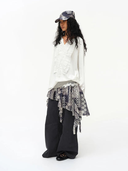 Lace Print Navy Teal Triangle Scarf Hat Adjustable Baseball Cap