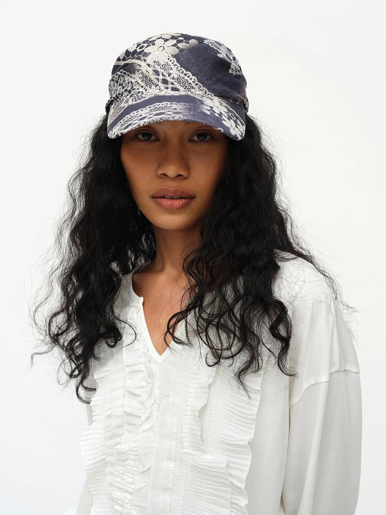 Lace Print Navy Teal Triangle Scarf Hat Adjustable Baseball Cap