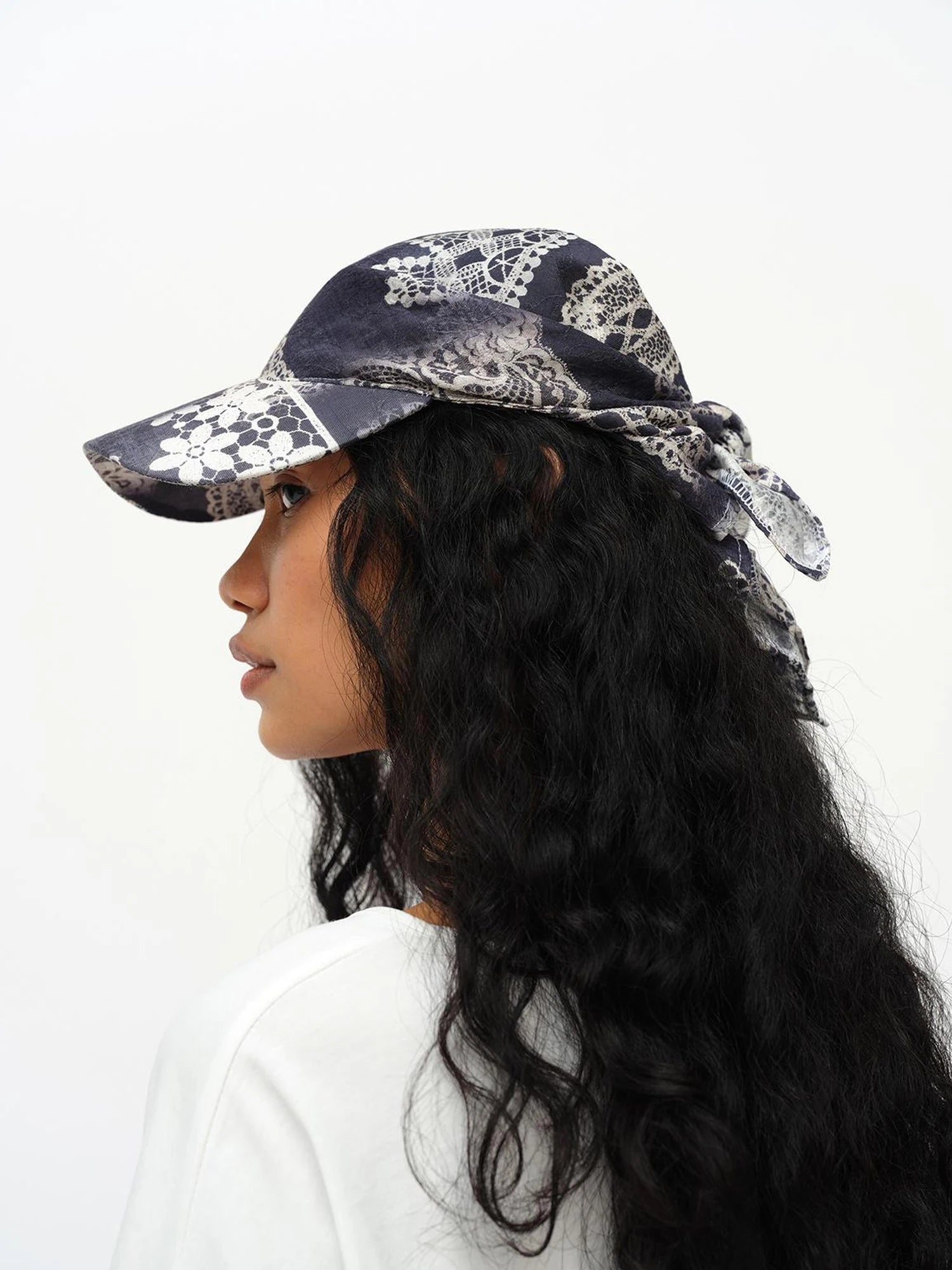 Lace Print Navy Teal Triangle Scarf Hat Adjustable Baseball Cap