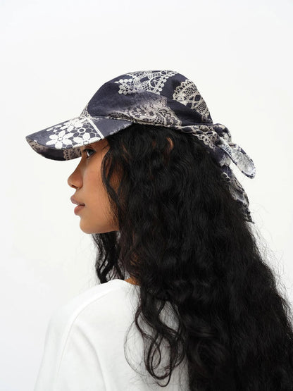 Lace Print Navy Teal Triangle Scarf Hat Adjustable Baseball Cap
