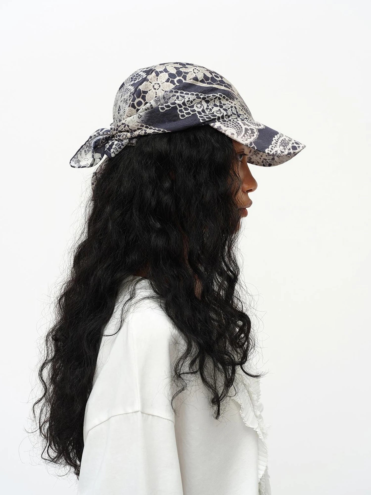 Lace Print Navy Teal Triangle Scarf Hat Adjustable Baseball Cap