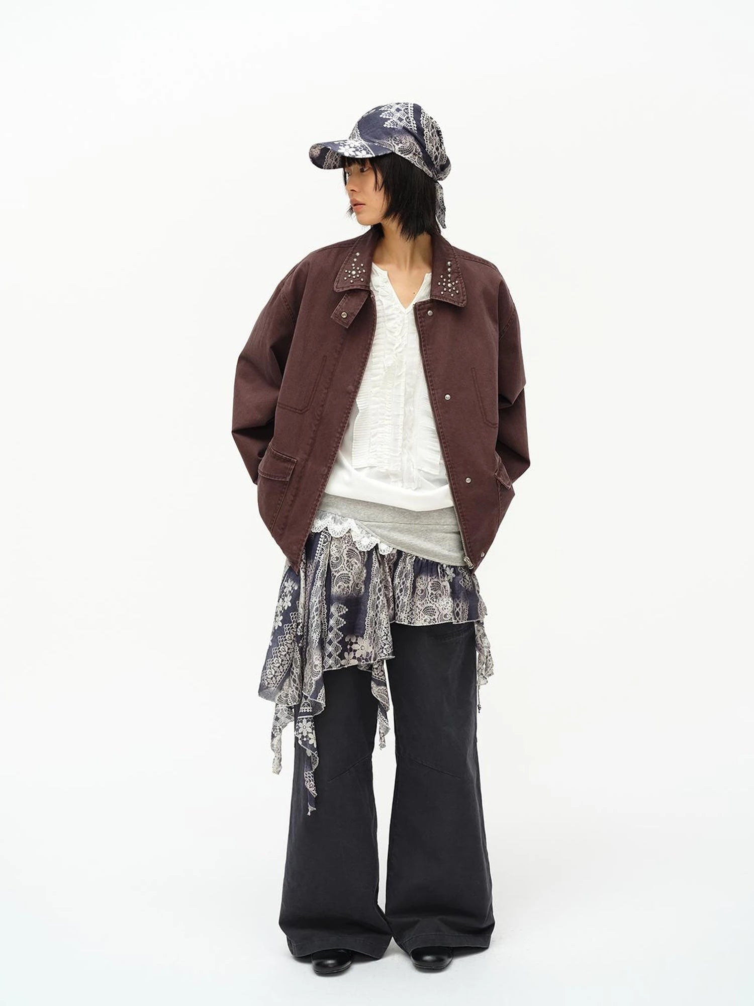 Lace Print Navy Teal Triangle Scarf Hat Adjustable Baseball Cap