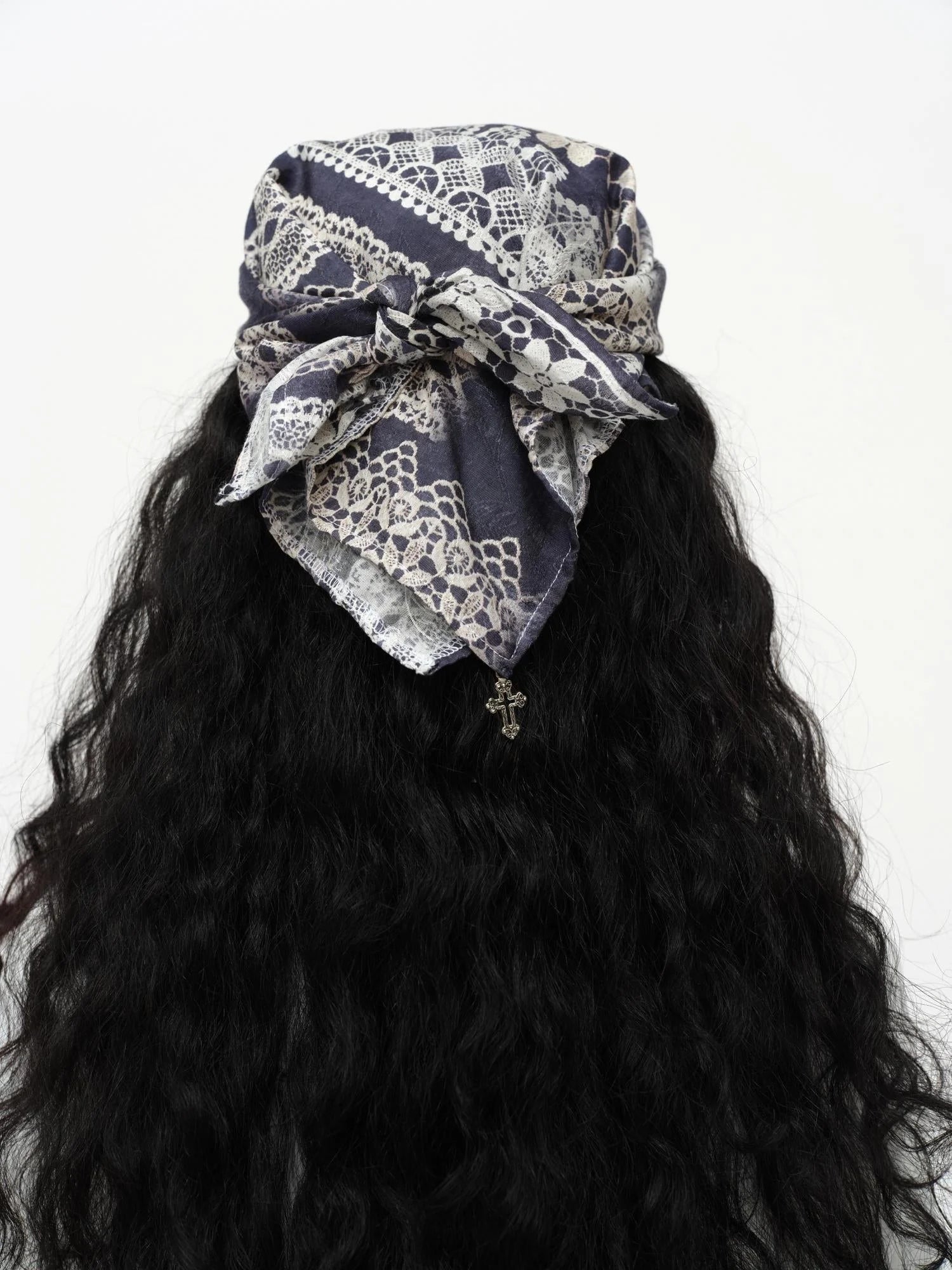 Lace Print Navy Teal Triangle Scarf Hat Adjustable Baseball Cap