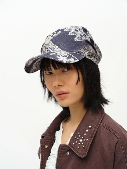 Lace Print Navy Teal Triangle Scarf Hat Adjustable Baseball Cap