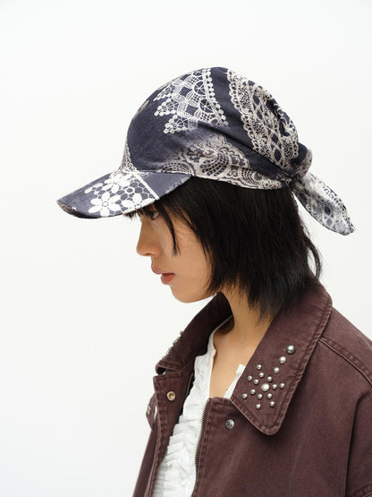 oinimi Lace Print Navy Teal Triangle Scarf Hat Adjustable Baseball Cap