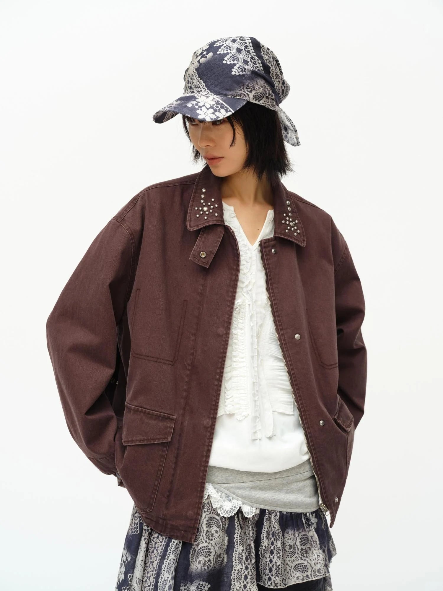 Lace Print Navy Teal Triangle Scarf Hat Adjustable Baseball Cap