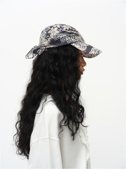 oinimi Lace Print Navy Teal Triangle Scarf Hat Adjustable Baseball Cap