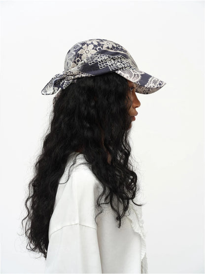 Lace Print Navy Teal Triangle Scarf Hat Adjustable Baseball Cap