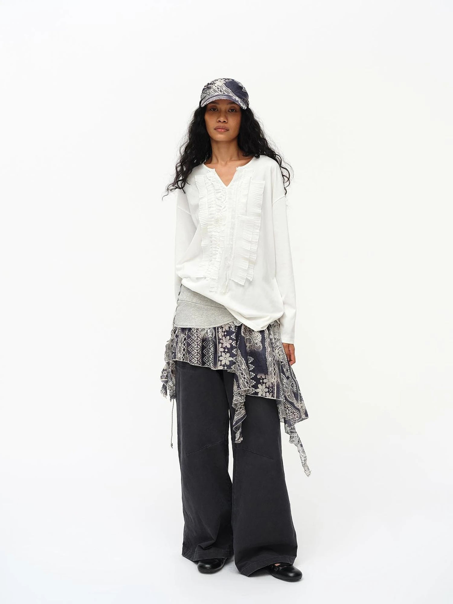 Lace Print Navy Teal Triangle Scarf Hat Adjustable Baseball Cap