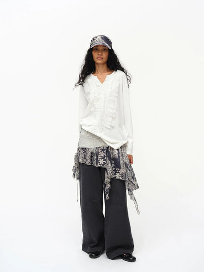 Lace Print Navy Teal Triangle Scarf Hat Adjustable Baseball Cap