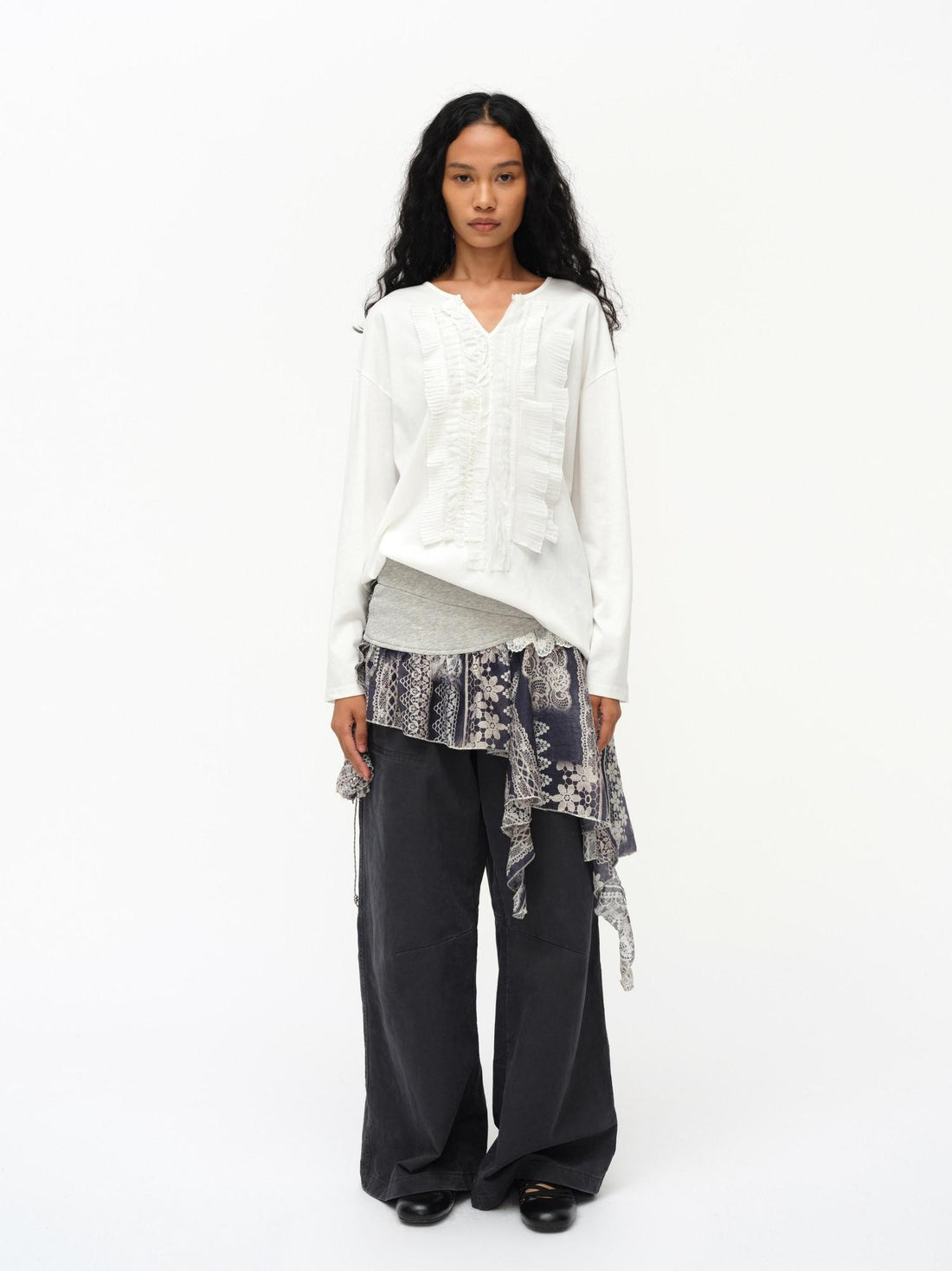 oinimi Lace Print Patchwork Tassel Panel Women&