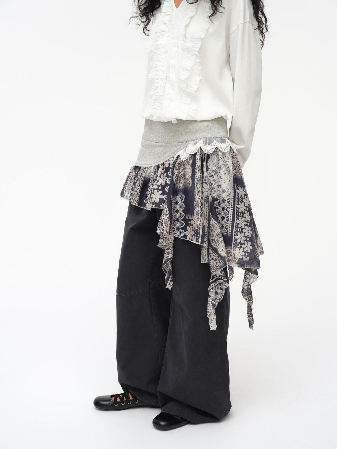 oinimi Lace Print Patchwork Tassel Panel Women&