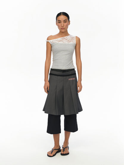 oinimi Lace Trimmed Slubbed Gray Slouchy Tank Top