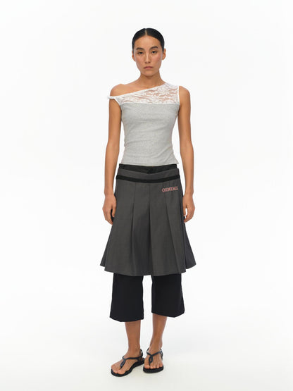 oinimi Lace Trimmed Slubbed Gray Slouchy Tank Top