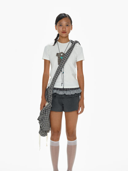 oinimi Layered Ruffle Hem Denim Shorts