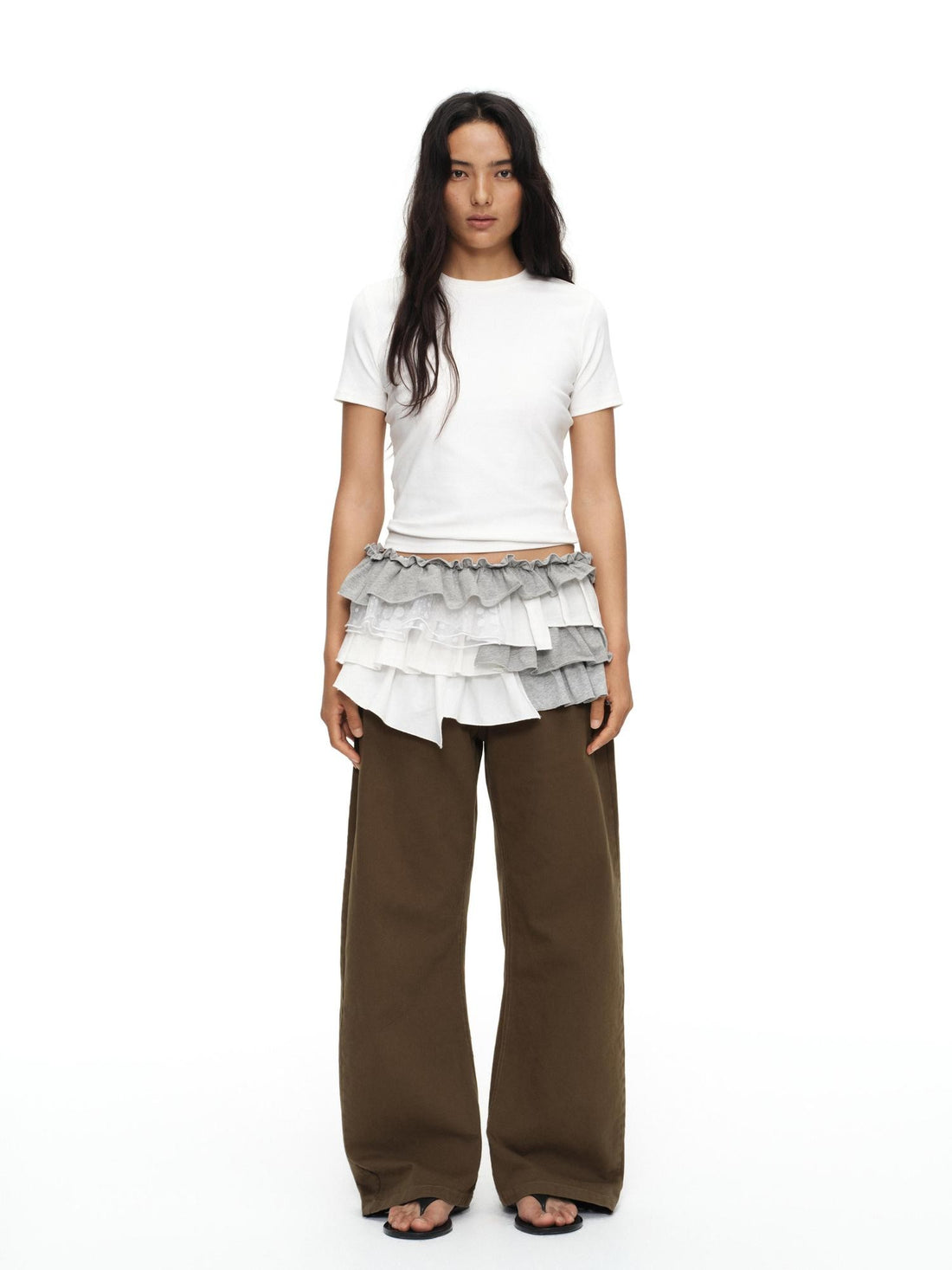 oinimi Layered Ruffle Patchwork Asymmetrical Women&