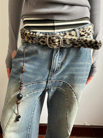 Leopard Print Gradient Faux Fur Belt