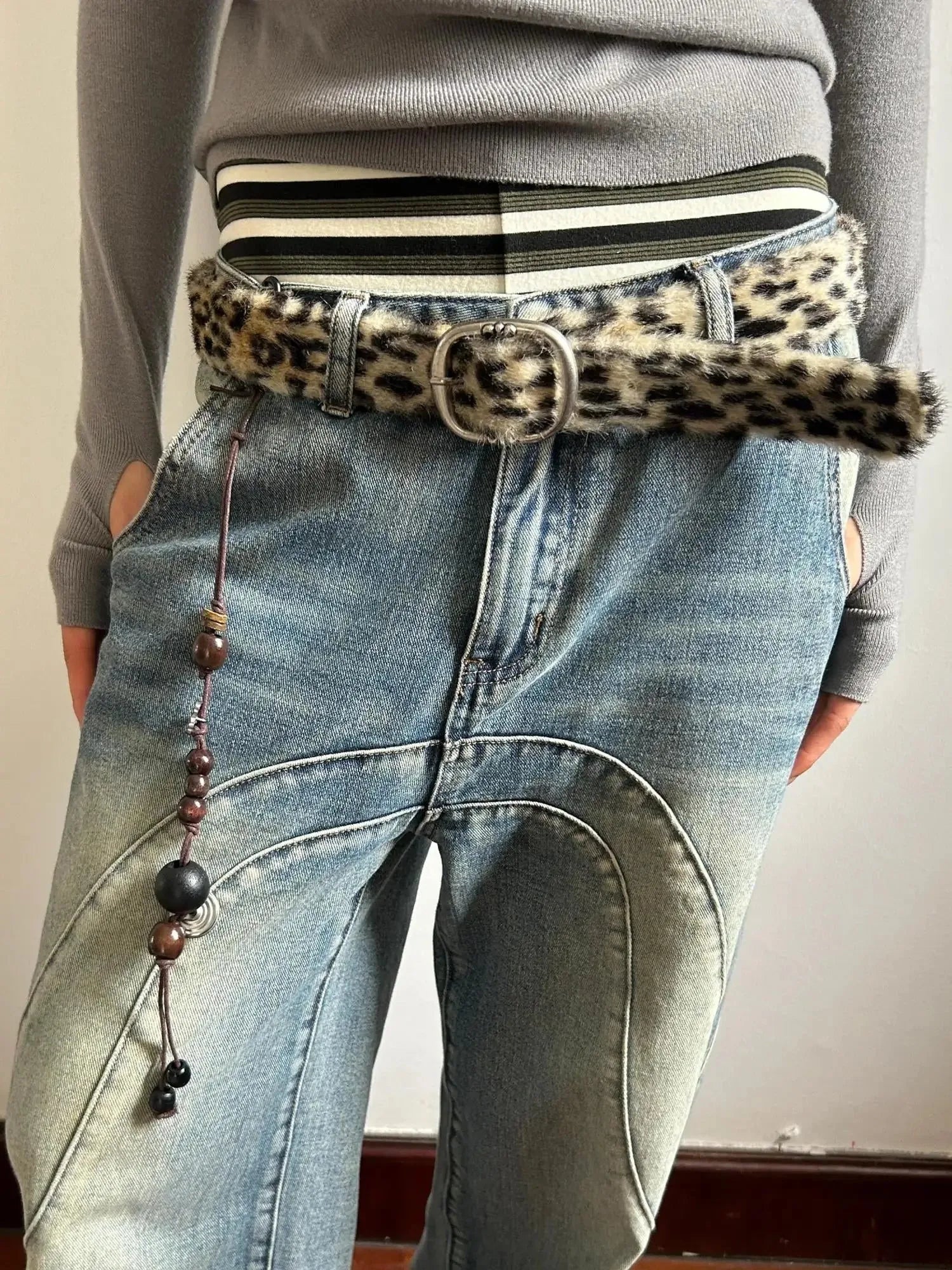 Leopard Print Gradient Faux Fur Belt