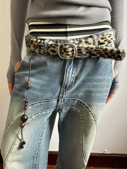 Leopard Print Gradient Faux Fur Belt